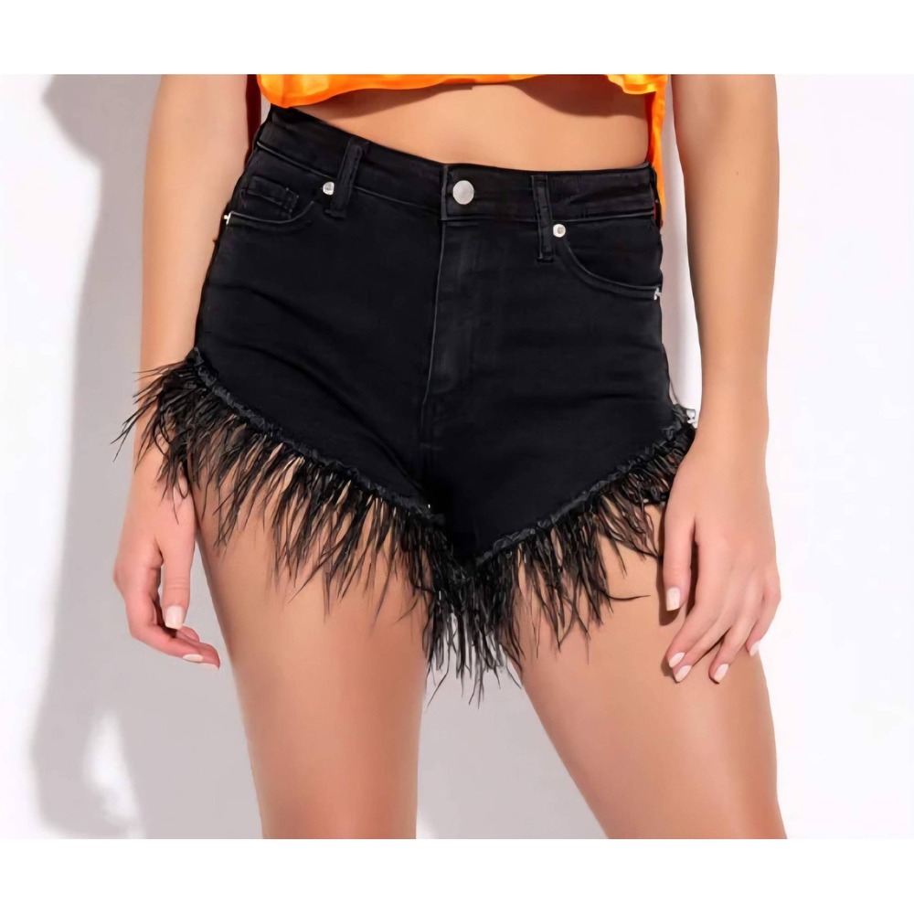 Akira Black Denim Feather Shorts